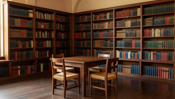 A semi-circle of armchairs arranged in an open formation around a low timber table